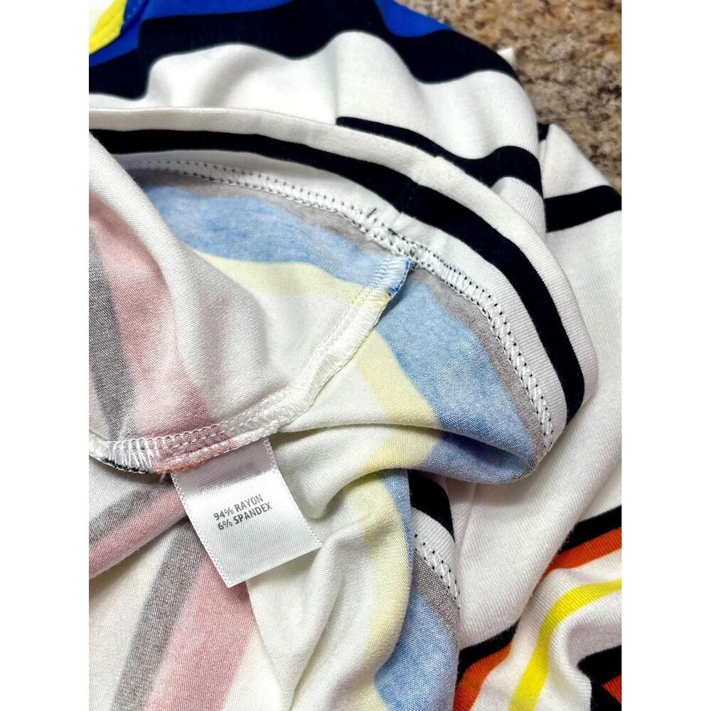 St. John Sport Womens XL Multi Color Striped Short Sleeve Rayon Knit Top White - Picture 6 of 7